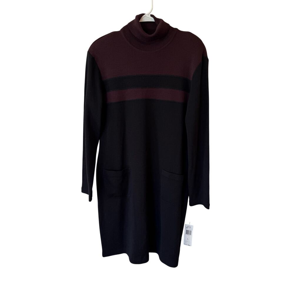 NWT Jones New York Sweater Turtleneck Black Stripe Dress Women's Large Classic